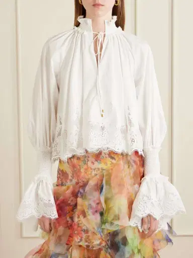 Zimmermann Lace-trimmed Shirred Cotton Blouse | Thumbnail 3 Zimmermann Lace-trimmed Shirred Cotton Blouse | Thumbnail 3