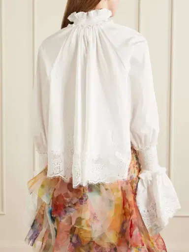 Zimmermann Lace-trimmed Shirred Cotton Blouse | Thumbnail 4 Zimmermann Lace-trimmed Shirred Cotton Blouse | Thumbnail 4