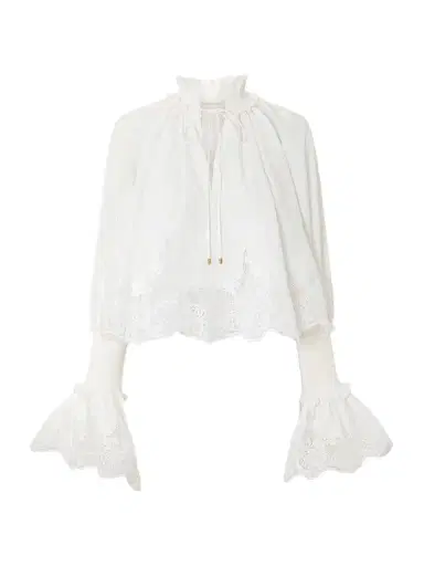 Zimmermann Lace-trimmed Shirred Cotton Blouse | Thumbnail 1 Zimmermann Lace-trimmed Shirred Cotton Blouse | Thumbnail 1