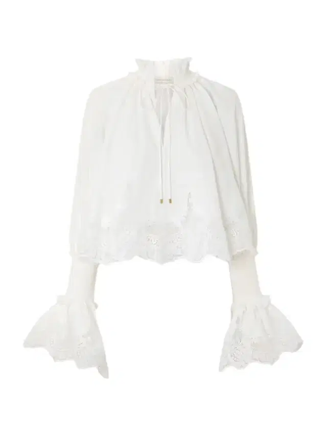 Lace-trimmed Shirred Cotton Blouse