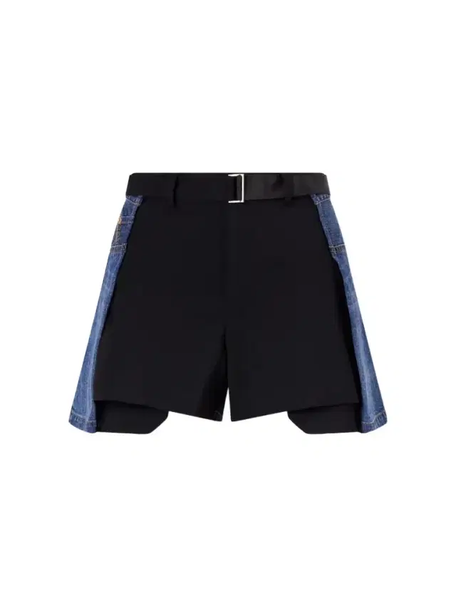 Belted Wool-trimmed Denim Shorts
