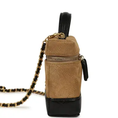 Chanel Chanel Coco Base Top Handle Long Vanity Case with Chain Brown Suede and Black Shiny Lambskin Antique Gold Hardware | Thumbnail 3