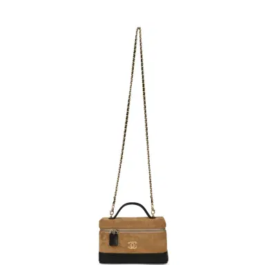 Chanel Chanel Coco Base Top Handle Long Vanity Case with Chain Brown Suede and Black Shiny Lambskin Antique Gold Hardware | Thumbnail 7