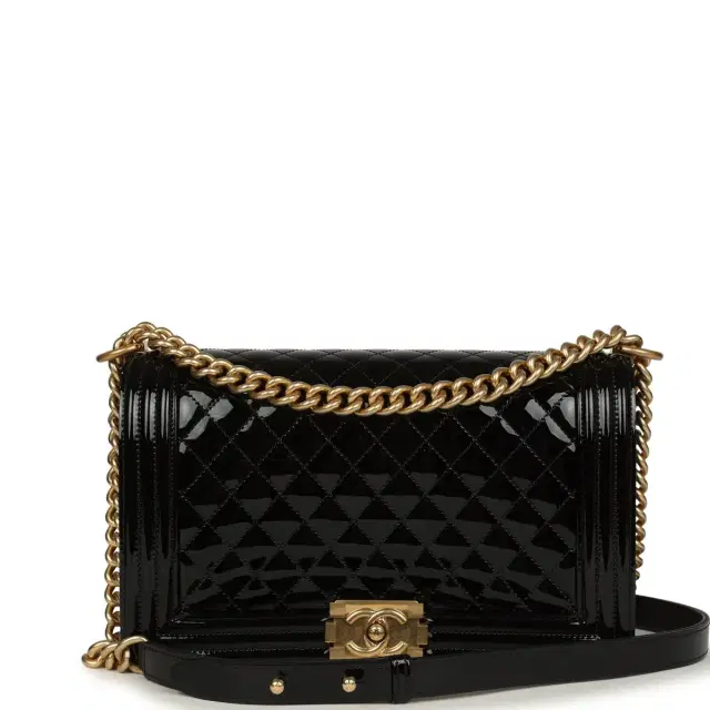 Chanel Medium Boy Bag Black Patent Antique Gold Hardware Chanel Medium Boy Bag Black Patent Antique Gold Hardware