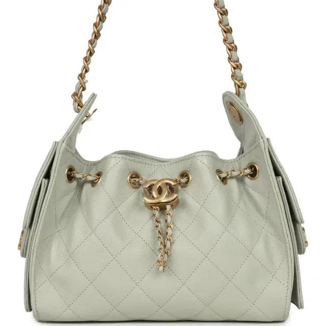 Chanel Chanel Mini 25 Hobo Bag Light Green Caviar Antique Gold Hardware