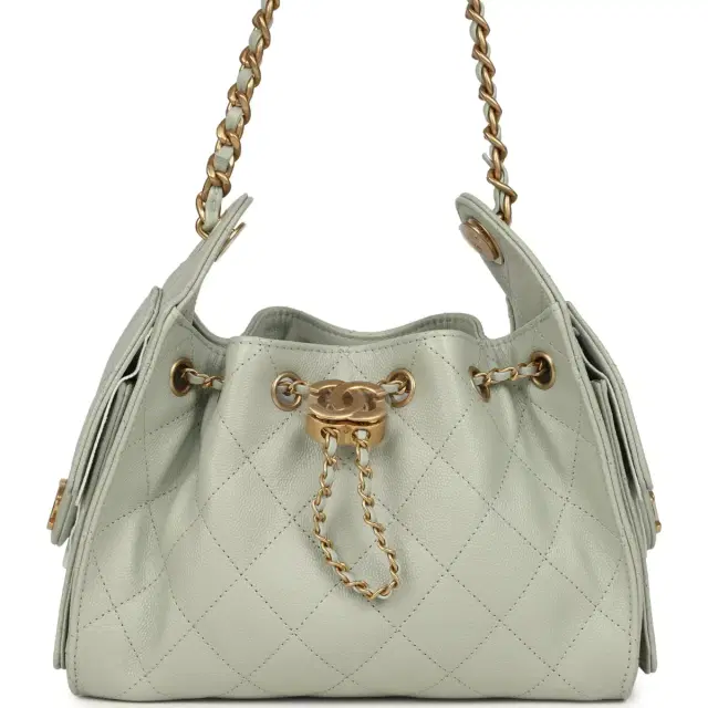 Chanel Chanel Mini 25 Hobo Bag Light Green Caviar Antique Gold Hardware