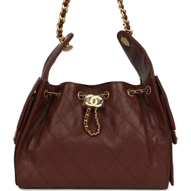 Chanel Small 25 Hobo Bag Brown Caviar Antique Gold Hardware