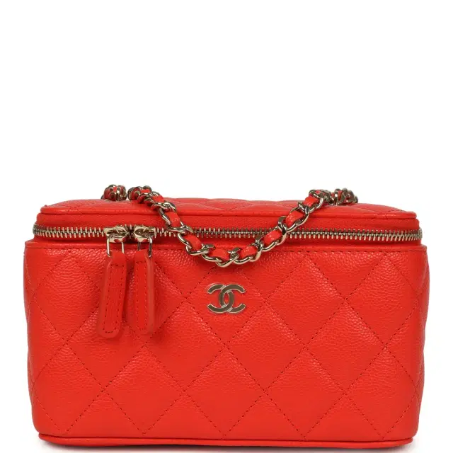 Chanel Chanel Small Classic Vanity Case Red Shiny Caviar Light Gold Hardware