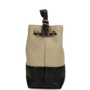 Chanel Chanel Small Coco Base Hobo Bag Beige Canvas and Black Shiny Lambskin Gold Hardware | Thumbnail 3