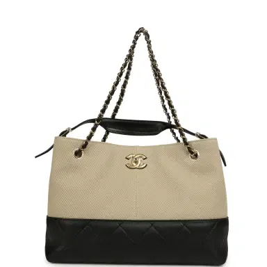 Chanel Chanel Small Coco Base Hobo Bag Beige Canvas and Black Shiny Lambskin Gold Hardware | Thumbnail 7
