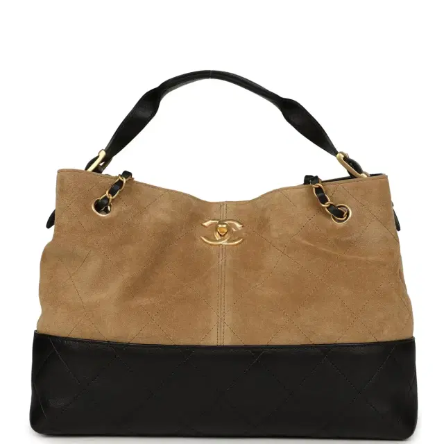 Chanel Chanel Small Coco Base Hobo Bag Brown Suede and Black Shiny Lambskin Brushed Gold Hardware