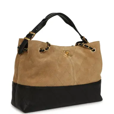 Chanel Chanel Small Coco Base Hobo Bag Brown Suede and Black Shiny Lambskin Brushed Gold Hardware | Thumbnail 2