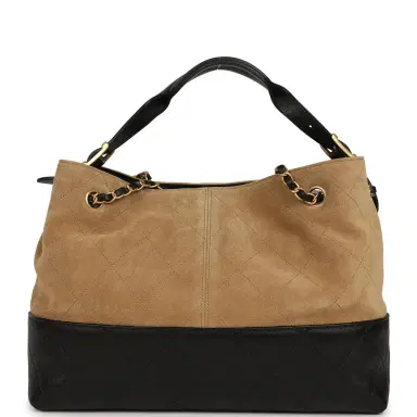 Chanel Chanel Small Coco Base Hobo Bag Brown Suede and Black Shiny Lambskin Brushed Gold Hardware | Thumbnail 4