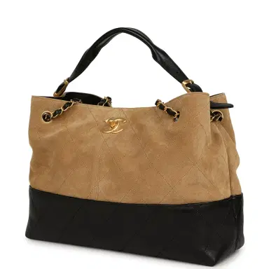 Chanel Chanel Small Coco Base Hobo Bag Brown Suede and Black Shiny Lambskin Brushed Gold Hardware | Thumbnail 5