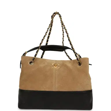 Chanel Chanel Small Coco Base Hobo Bag Brown Suede and Black Shiny Lambskin Brushed Gold Hardware | Thumbnail 7