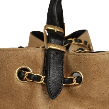 Chanel Chanel Small Coco Base Hobo Bag Brown Suede and Black Shiny Lambskin Brushed Gold Hardware | Thumbnail 8