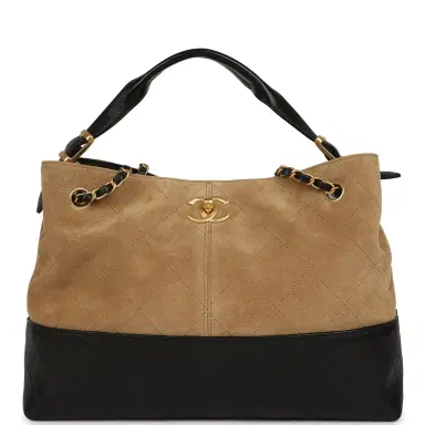 Chanel Chanel Small Coco Base Hobo Bag Brown Suede and Black Shiny Lambskin Brushed Gold Hardware | Thumbnail 1