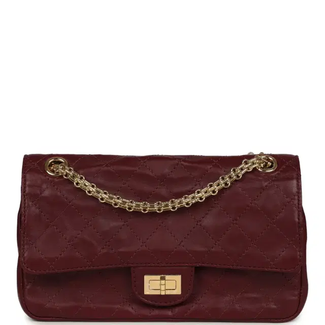 Chanel Chanel Small Reissue 225 2.55 Crush Double Flap Bag Burgundy Lambskin Gold Hardware