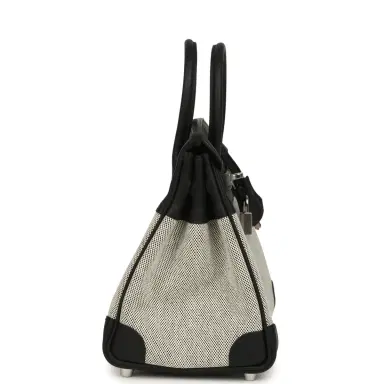 HERMÈS Hermes Birkin 25 Ecru and Black Toile H and Black Swift Palladium Hardware | Thumbnail 3 HERMÈS Hermes Birkin 25 Ecru and Black Toile H and Black Swift Palladium Hardware | Thumbnail 3