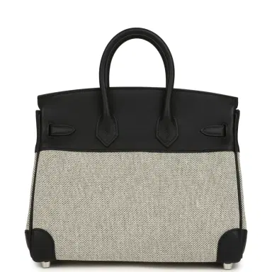 HERMÈS Hermes Birkin 25 Ecru and Black Toile H and Black Swift Palladium Hardware | Thumbnail 4 HERMÈS Hermes Birkin 25 Ecru and Black Toile H and Black Swift Palladium Hardware | Thumbnail 4