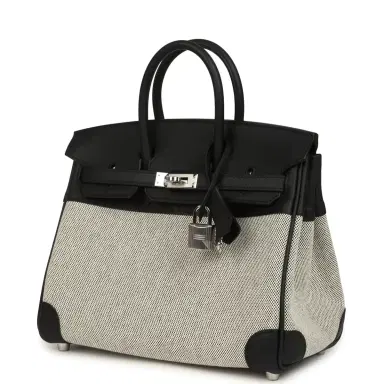 HERMÈS Hermes Birkin 25 Ecru and Black Toile H and Black Swift Palladium Hardware | Thumbnail 5 HERMÈS Hermes Birkin 25 Ecru and Black Toile H and Black Swift Palladium Hardware | Thumbnail 5