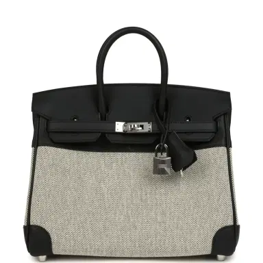 HERMÈS Hermes Birkin 25 Ecru and Black Toile H and Black Swift Palladium Hardware | Thumbnail 1 HERMÈS Hermes Birkin 25 Ecru and Black Toile H and Black Swift Palladium Hardware | Thumbnail 1