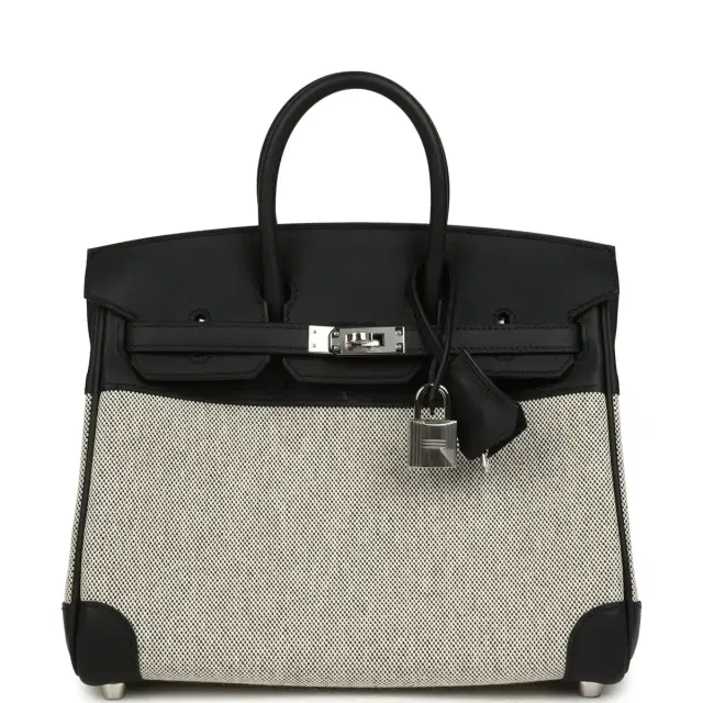hermes Hermes Birkin 25 Ecru and Black Toile H and Black Swift Palladium Hardware