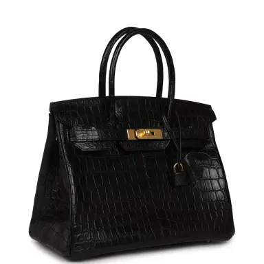 HERMÈS Hermes Birkin 30 Black Matte Niloticus Crocodile Gold Hardware | Thumbnail 2