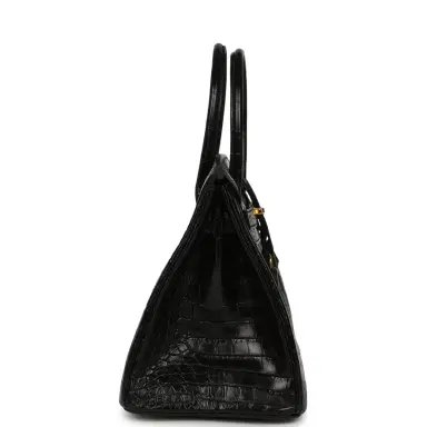 HERMÈS Hermes Birkin 30 Black Matte Niloticus Crocodile Gold Hardware | Thumbnail 3