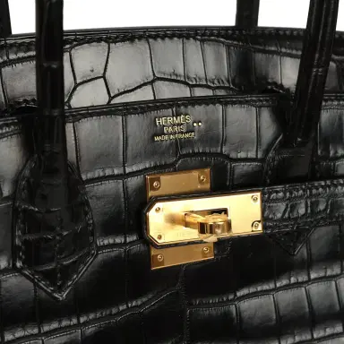 HERMÈS Hermes Birkin 30 Black Matte Niloticus Crocodile Gold Hardware | Thumbnail 7