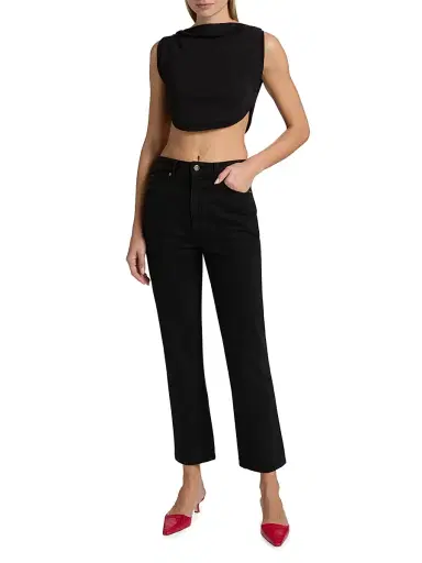 A.L.C. Women's Mae Draped Cotton Crop Tank - Black - Size Large | Thumbnail 2