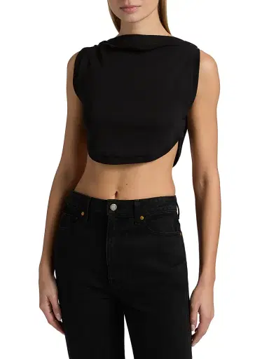 A.L.C. Women's Mae Draped Cotton Crop Tank - Black - Size Large | Thumbnail 3
