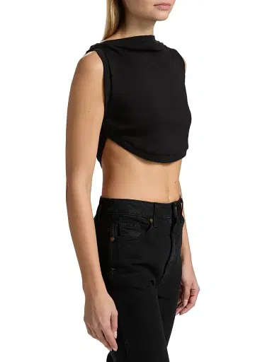 A.L.C. Women's Mae Draped Cotton Crop Tank - Black - Size Large | Thumbnail 4
