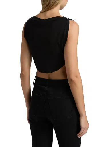 A.L.C. Women's Mae Draped Cotton Crop Tank - Black - Size Large | Thumbnail 5