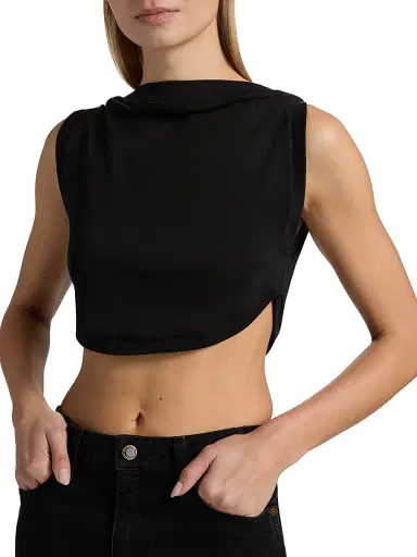 A.L.C. Women's Mae Draped Cotton Crop Tank - Black - Size Large | Thumbnail 6