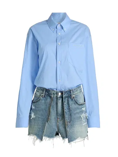 Alexander Wang Women's Pre-Styled Button-Front Skort Romper - Authentic Light Indigo | Thumbnail 1