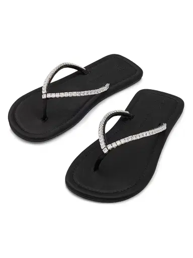 Giuseppe Zanotti Women's Raso Nero Crystal-Embellished Silk Flat Sandals - Black - Size 10.5 | Thumbnail 2