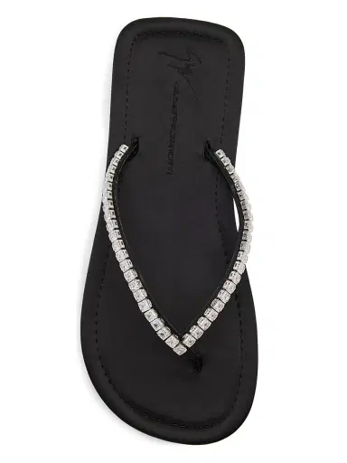 Giuseppe Zanotti Women's Raso Nero Crystal-Embellished Silk Flat Sandals - Black - Size 10.5 | Thumbnail 4