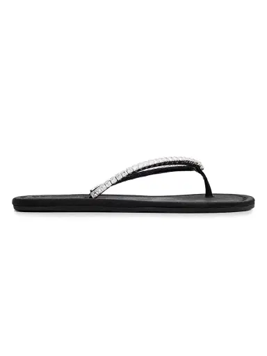 Giuseppe Zanotti Women's Raso Nero Crystal-Embellished Silk Flat Sandals - Black - Size 10.5 | Thumbnail 1