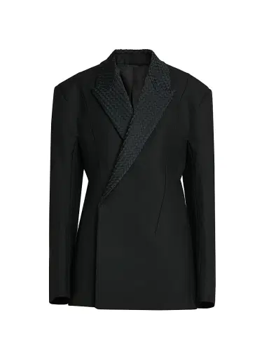 Bottega Veneta Women's Intrecciato Lapel Wool-Mohair-Blend Blazer - Double Black - Size 10 | Thumbnail 1 Bottega Veneta Women's Intrecciato Lapel Wool-Mohair-Blend Blazer - Double Black - Size 10 | Thumbnail 1
