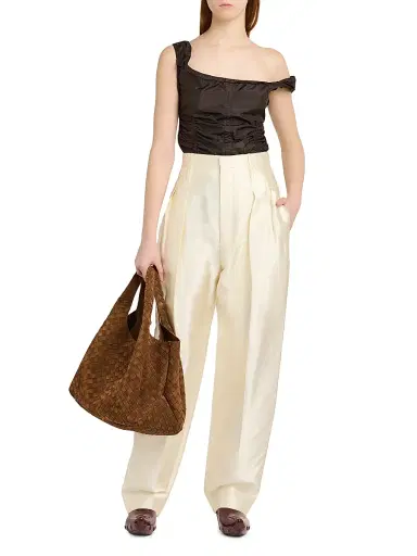 Bottega Veneta Women's Draped Open-Back Silk Top - Dark Carrubo - Size 6 | Thumbnail 2 Bottega Veneta Women's Draped Open-Back Silk Top - Dark Carrubo - Size 6 | Thumbnail 2