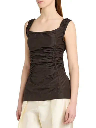 Bottega Veneta Women's Draped Open-Back Silk Top - Dark Carrubo - Size 6 | Thumbnail 4 Bottega Veneta Women's Draped Open-Back Silk Top - Dark Carrubo - Size 6 | Thumbnail 4