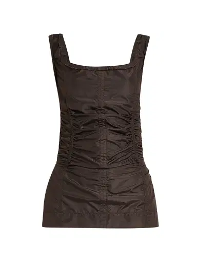 Bottega Veneta Women's Draped Open-Back Silk Top - Dark Carrubo - Size 6 | Thumbnail 1 Bottega Veneta Women's Draped Open-Back Silk Top - Dark Carrubo - Size 6 | Thumbnail 1