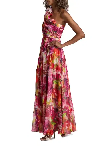 BADGLEY MISCHKA Women's Floral Georgette Frill A-Line Gown - Pink Multi - Size 16 | Thumbnail 2