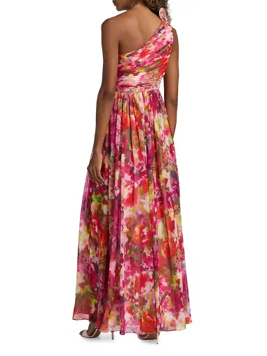 BADGLEY MISCHKA Women's Floral Georgette Frill A-Line Gown - Pink Multi - Size 16 | Thumbnail 5