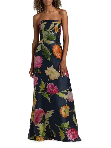 Carolina Herrera Women's Floral Silk Strapless A-Line Gown - Midnight Multi | Thumbnail 3