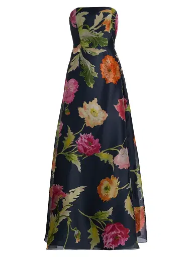 Carolina Herrera Women's Floral Silk Strapless A-Line Gown - Midnight Multi | Thumbnail 1