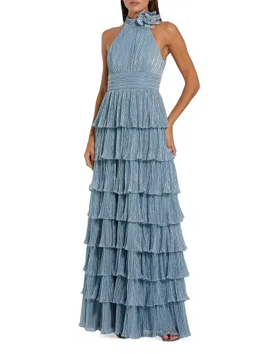 Mac Duggal Women's Metallic Pleated Tiered Gown | Thumbnail 1 Mac Duggal Women's Metallic Pleated Tiered Gown | Thumbnail 1