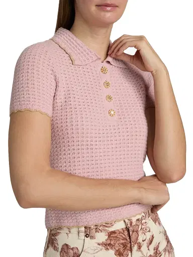 Cara Cara Women's Melody Pointelle-Knit Polo Top | Thumbnail 6 Cara Cara Women's Melody Pointelle-Knit Polo Top | Thumbnail 6