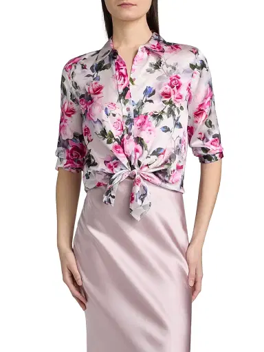 L'Agence Women's Dani Floral Three-Quarter-Length Sleeve Blouse - Pink Multi Water Rose | Thumbnail 3